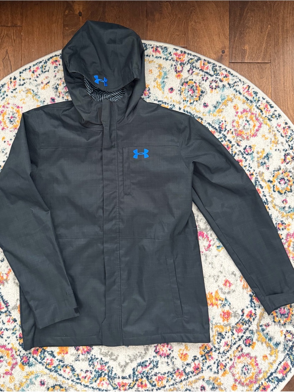 Under Armour Kids Black Hooded Raincoat with Blue Logo